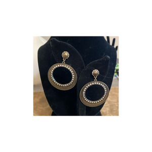 Lia Sophia RETIRED Bronze Tone Dangle Rhinestone Earrings